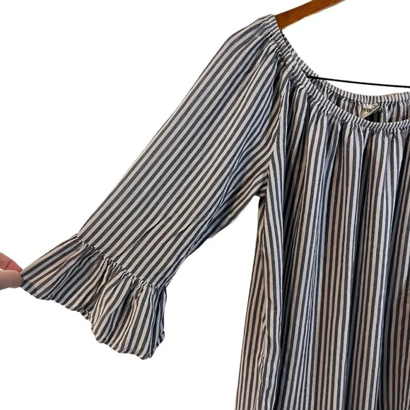 Terra & Sky Striped Blouse Size 0X Elastic Neckline 3/4 Bell Sleeves Lightweight - Picture 3 of 9
